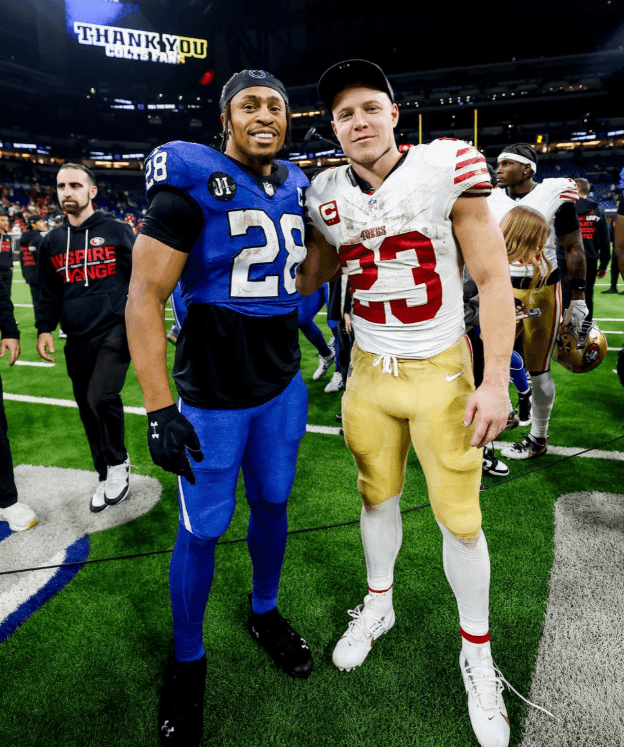 After the Colts vs 49ers Game, Jonathan Taylor Sat Stunned on the Sideline After a Strong Performance That Still Ended in Defeat, Then MVP Christian McCaffrey Approached Him and Said Something That Left Taylor Deeply Moved
