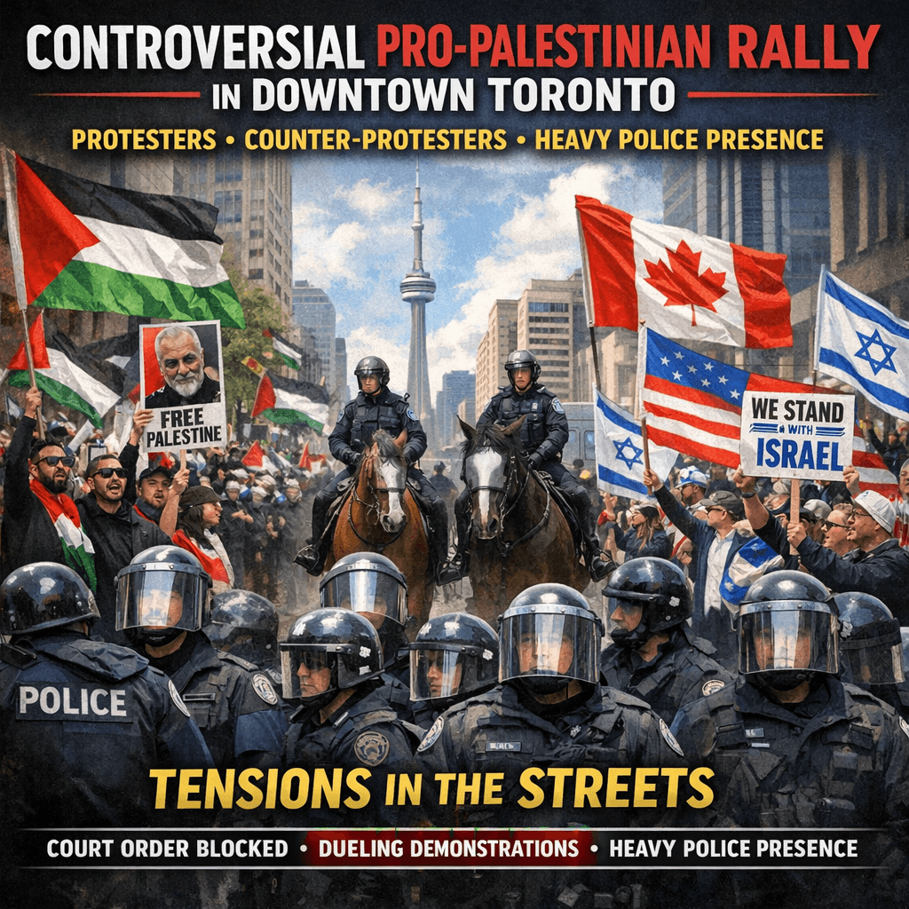 Controversial Pro-Palestinian Rally in Downtown Toronto Draws Protesters, Counter-Protesters, and Heavy Police Presence