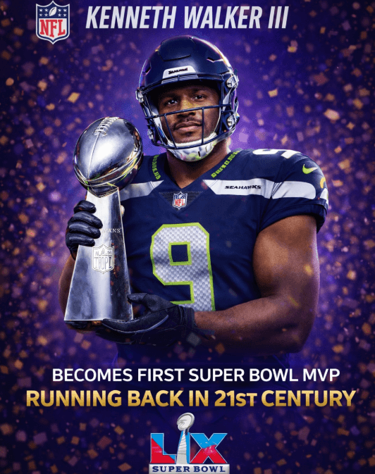 BREAKING: Seahawks’ Kenneth Walker III becomes first Super Bowl MVP running back in 21st century.